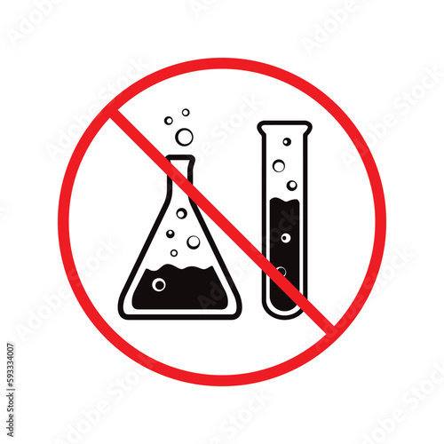 Forbidden chemical icon. No laboratory flask vector sign. Prohibited flask vector icon. Warning, caution, attention, restriction danger label ban. Do not use chemical icon.