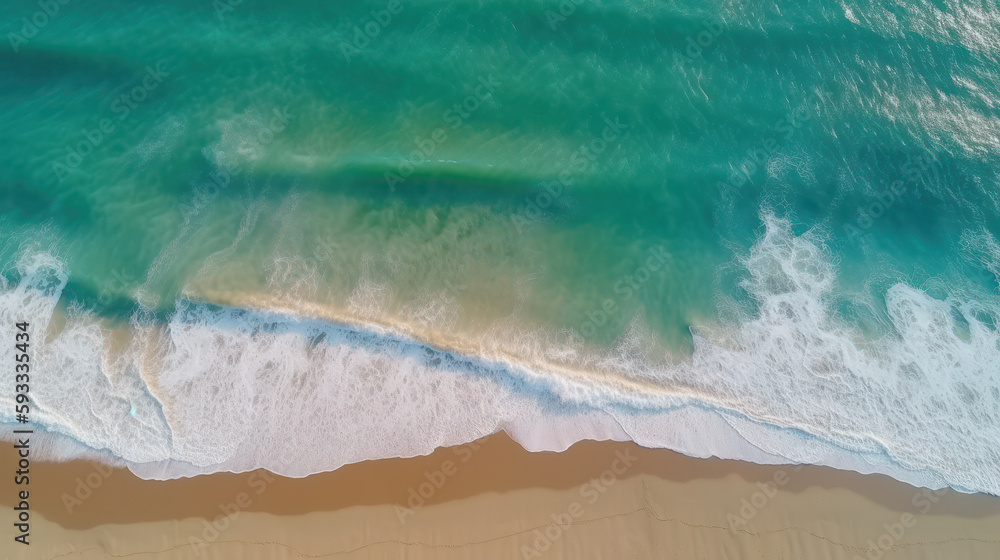 Summer Serenity: Aerial View of Ocean Waves and Sandy Beach