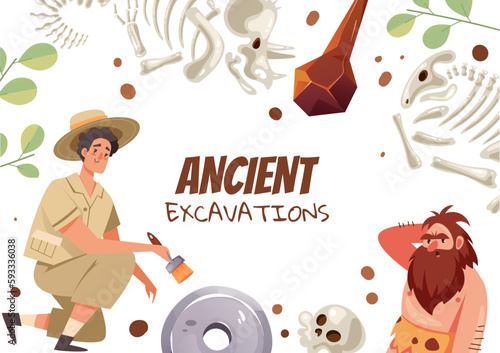 Artifact excavation fossil ancient prehistory banner abstract concept. Vector graphic design illustration