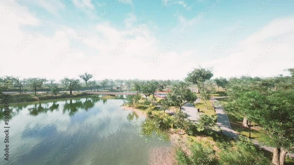 Landscape in city park with lake Landscape in city park with lake