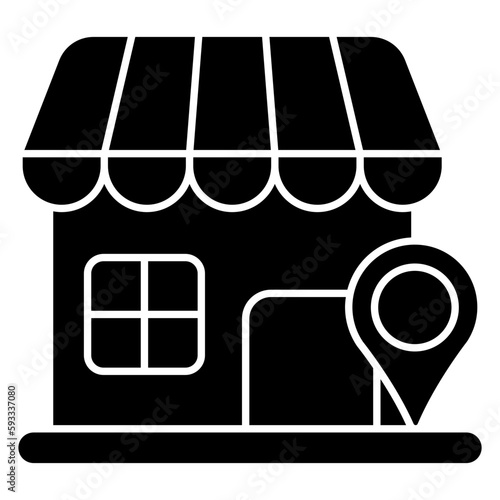 A flat design icon of shop location 