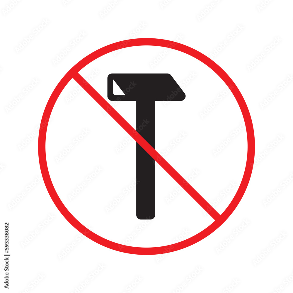 No hammer icon. Forbidden hammer icon. No tools vector sign. Prohibited toolkit vector icon. Warning, caution, attention, restriction label ban flat sign design. No instruments symbol pictogram No hammer icon. Forbidden hammer icon. No tools vector sign. Prohibited toolkit vector icon. Warning, caution, attention, restriction label ban flat sign design. No instruments symbol pictogram