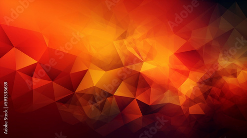 Yellow orange red brown abstract background for design. Geometric shapes. Triangles, squares, stripes, lines. Color gradient. Modern, futuristic. Bright. Web banner. Wide. Panoramic. Generative ai