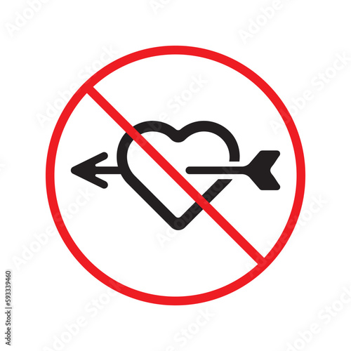 No heart vector icon. Forbidden heart flat sign design. Warning, caution, attention, restriction, danger  attention laben ban. No love symbol pictogram