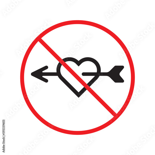 No heart vector icon. Forbidden heart flat sign design. Warning, caution, attention, restriction, danger  attention laben ban. No love symbol pictogram