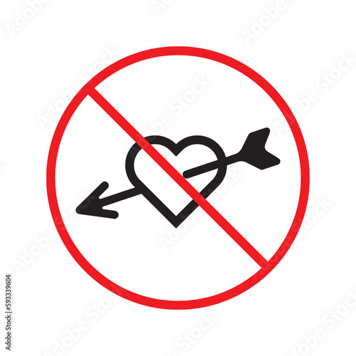 No heart vector icon. Forbidden heart flat sign design. Warning, caution, attention, restriction, danger  attention laben ban. No love symbol pictogram