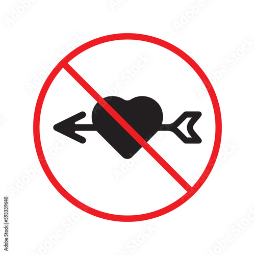 No heart vector icon. Forbidden heart flat sign design. Warning, caution, attention, restriction, danger  attention laben ban. No love symbol pictogram