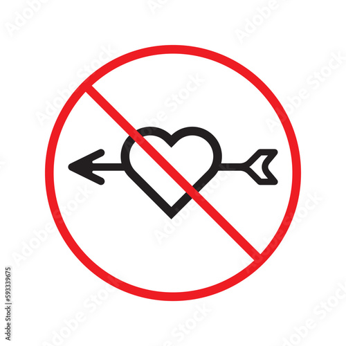 No heart vector icon. Forbidden heart flat sign design. Warning, caution, attention, restriction, danger  attention laben ban. No love symbol pictogram