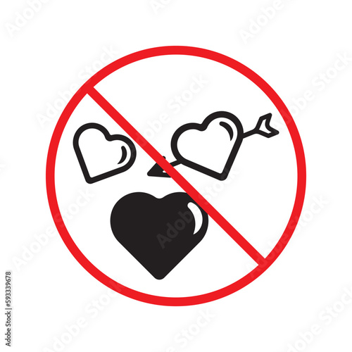 No heart vector icon. Forbidden heart flat sign design. Warning, caution, attention, restriction, danger  attention laben ban. No love symbol pictogram