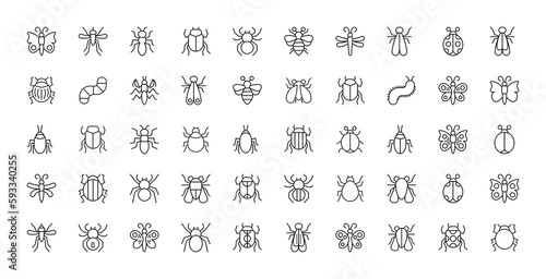 Print op canvas Set of simple insect line icons