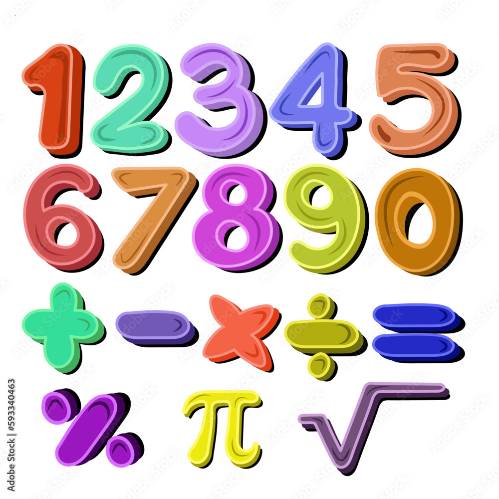 Set of numbers and math signs in pastel colors Set of numbers and math signs in pastel colors
