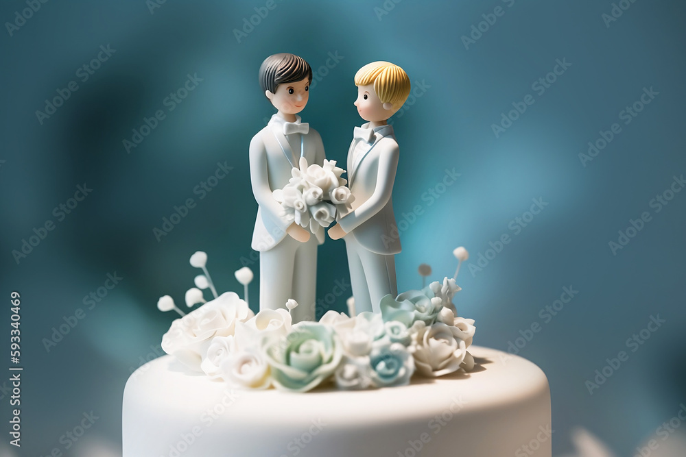 Wedding cake topper with two grooms in tuxedos. Gay marriage concept. Stock  Illustration | Adobe Stock