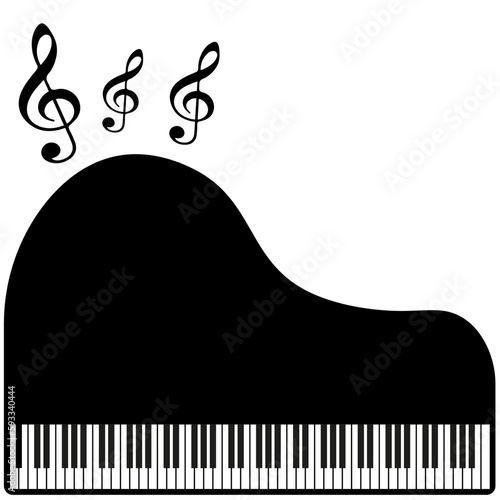 Piano with treble clef on white background