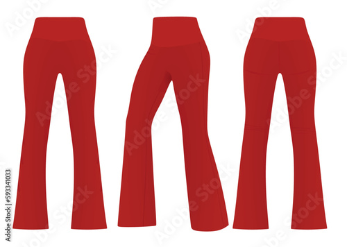 Red flared loose pants. vector