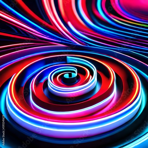 abstract neon , glowing spiral line, colorful background, AI-Generated image 