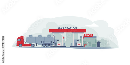 Gas Filling Station as Facility Selling Fuel for Motor Vehicle Vector Illustration