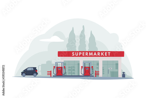 Gas Filling Station as Facility Selling Fuel for Motor Vehicle Vector Illustration