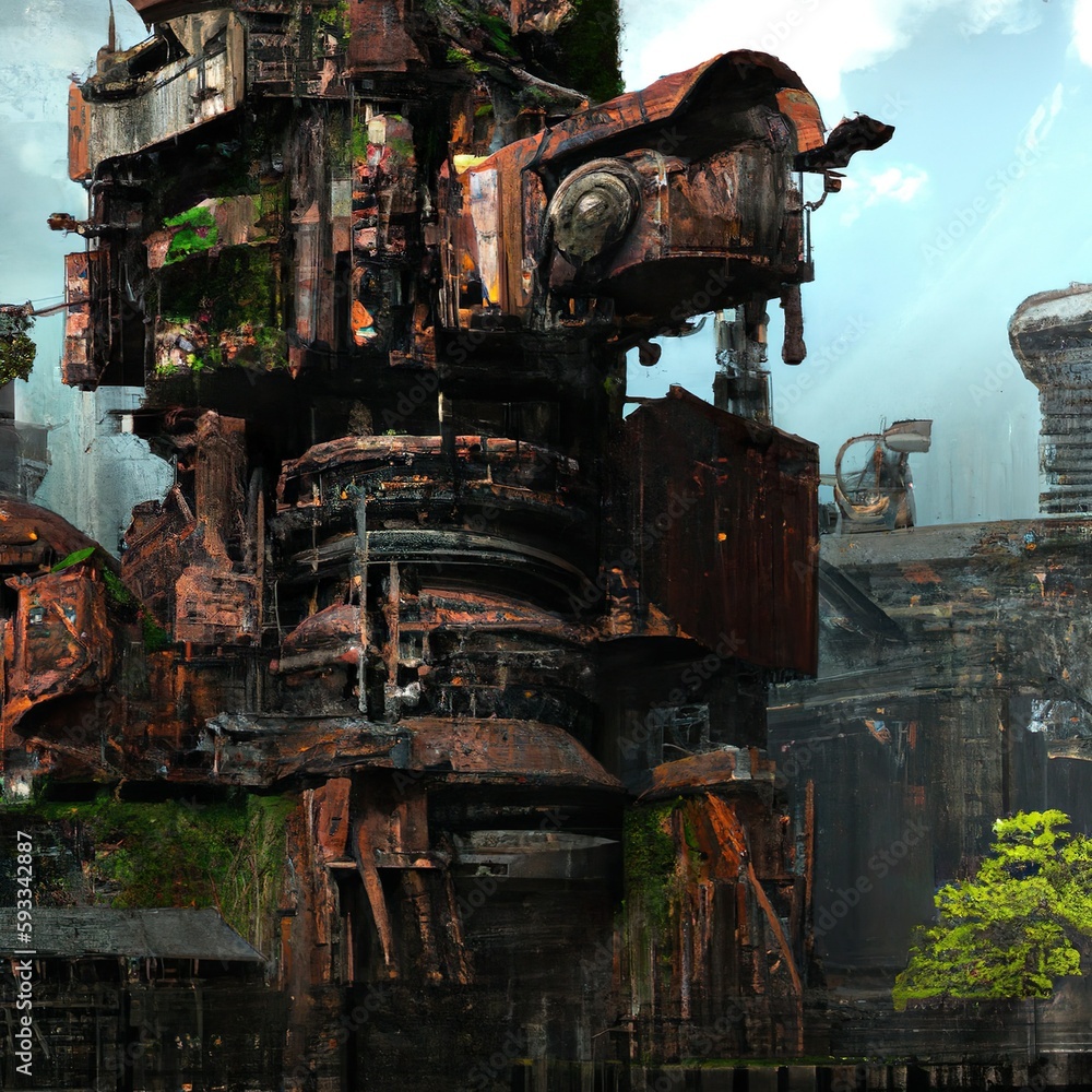 overgrown steam-punk cityskape