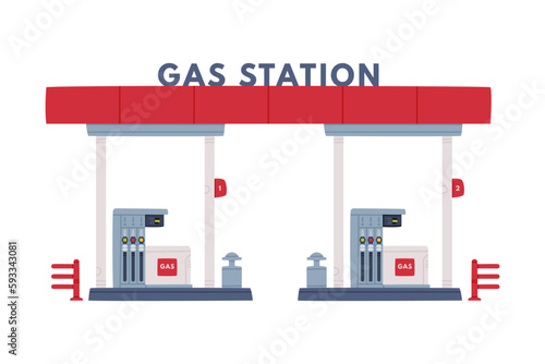 Gas Filling Station with Gasoline Pump as Facility with Fuel for Motor Vehicle Vector Illustration