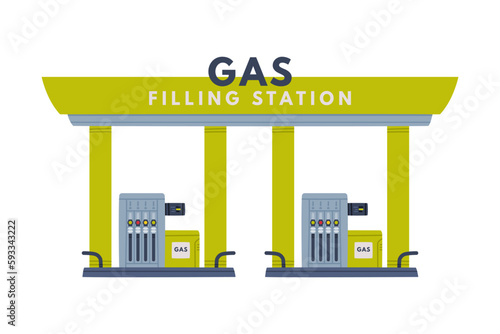 Gas Filling Station with Gasoline Pump as Facility with Fuel for Motor Vehicle Vector Illustration