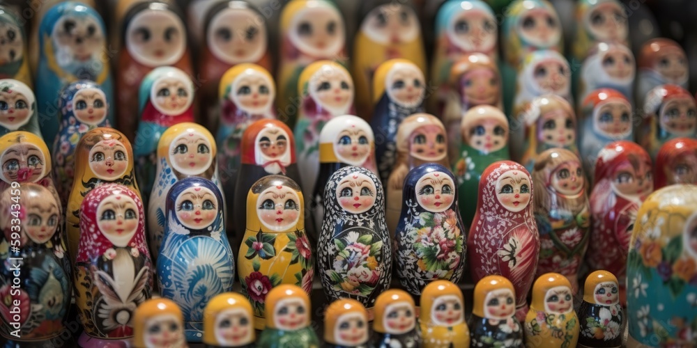 A series of hand-painted nesting dolls, representing the intricate art of traditional russian folk crafts, concept of Handcrafted artistry, created with Generative AI technology