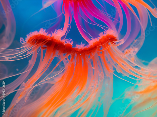 Jellyfish underwater background. AI generated illustration