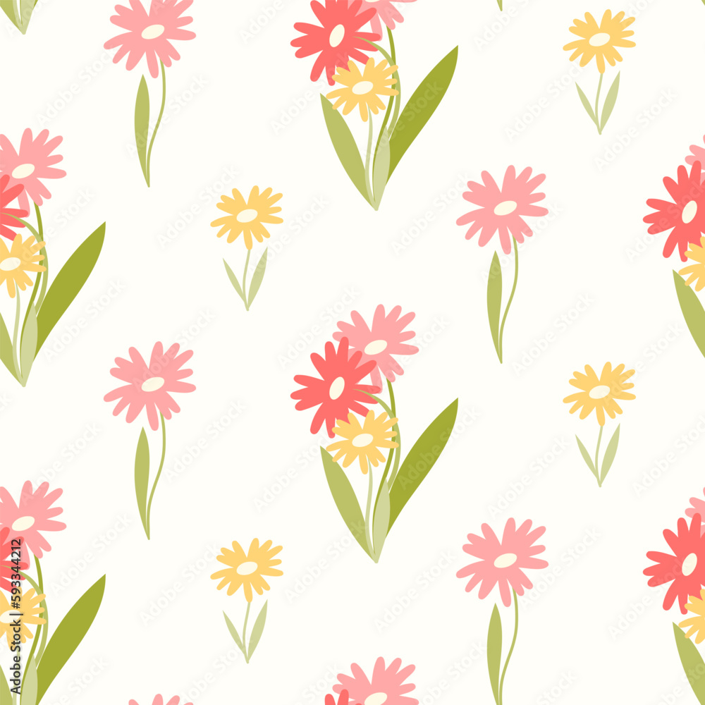 Seamless pattern of hand drawn wild flowers on isolated background. Design for springtime, Mother’s day, Easter celebration, scrapbooking, nursery decor, home decor, paper crafts. Seamless pattern of hand drawn wild flowers on isolated background. Design for springtime, Mother’s day, Easter celebration, scrapbooking, nursery decor, home decor, paper crafts.