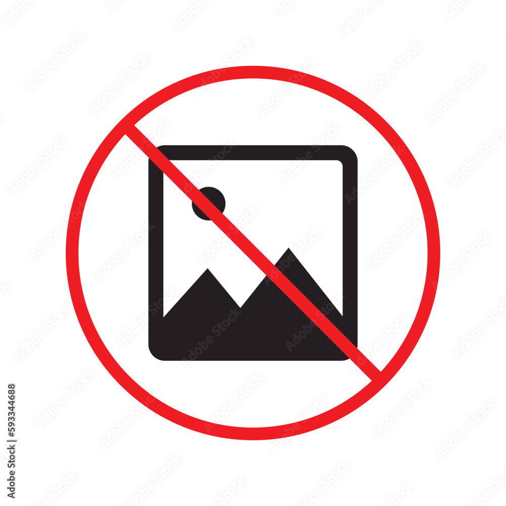 No image icon. Forbidden picture icon. No photo vector sign. Warning, caution, attention, restriction ban label attention danger flat sign design. Do not take a picture symbol pictogram No image icon. Forbidden picture icon. No photo vector sign. Warning, caution, attention, restriction ban label attention danger flat sign design. Do not take a picture symbol pictogram
