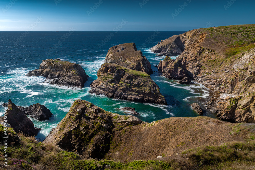 Spectacular Cliffs At Peninsula Pointe Du Van On Cap Sizun At The Finistere Atlantic Coast In Brittany, France