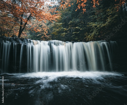 Long exposure waterfall over a cliff in the forest