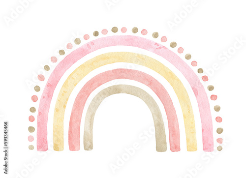 Cartoon pink rainbow..Watercolor hand painted illustrations for baby shower isolated on white background .