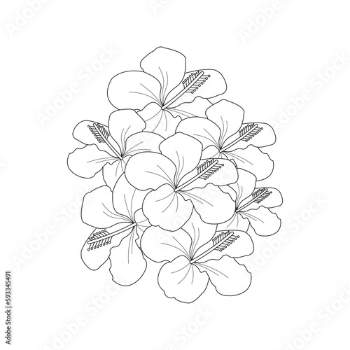 Hibiscus Flower Coloring page Hand Drawn illustration With Line Art 