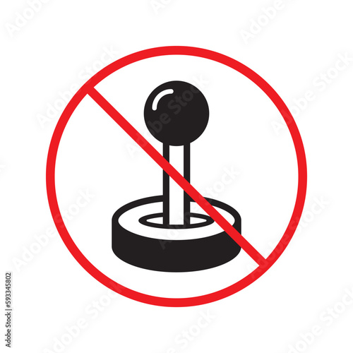 No joystick icon. Forbidden gamepad icon. No gamepad flat sign design. Prohibited gaming vector icon. Warning, caution, attention, restriction, label joystick symbol pictogram. Do not play games icon
