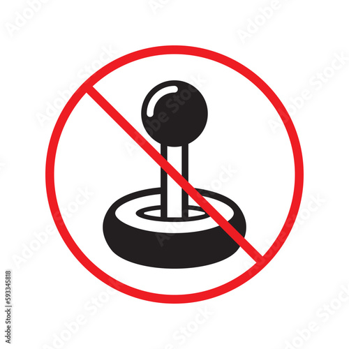 No joystick icon. Forbidden gamepad icon. No gamepad flat sign design. Prohibited gaming vector icon. Warning, caution, attention, restriction, label joystick symbol pictogram. Do not play games icon