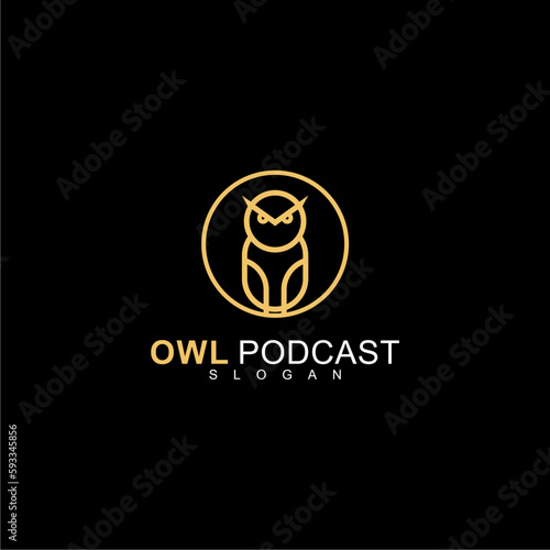  A golden owl logo framed in a circle on a black background