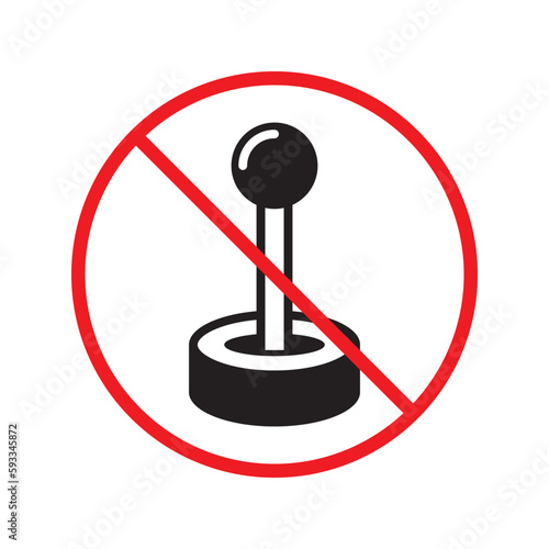 No joystick icon. Forbidden gamepad icon. No gamepad flat sign design. Prohibited gaming vector icon. Warning, caution, attention, restriction, label joystick symbol pictogram. Do not play games icon