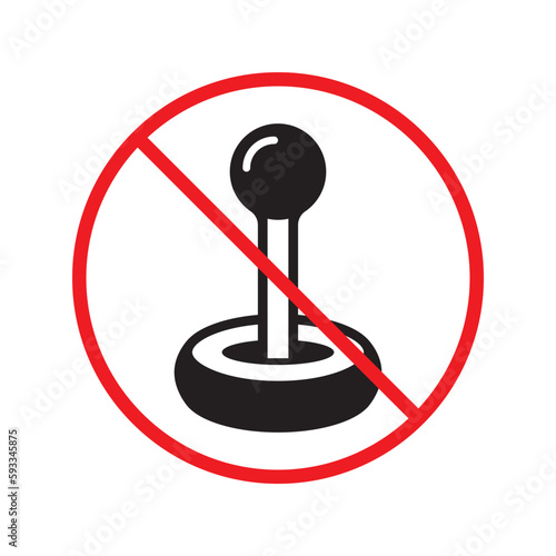 No joystick icon. Forbidden gamepad icon. No gamepad flat sign design. Prohibited gaming vector icon. Warning, caution, attention, restriction, label joystick symbol pictogram. Do not play games icon