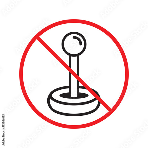 No joystick icon. Forbidden gamepad icon. No gamepad flat sign design. Prohibited gaming vector icon. Warning, caution, attention, restriction, label joystick symbol pictogram. Do not play games icon