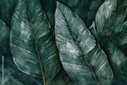watercolor botanical image of tropical leaves. Generative AI
