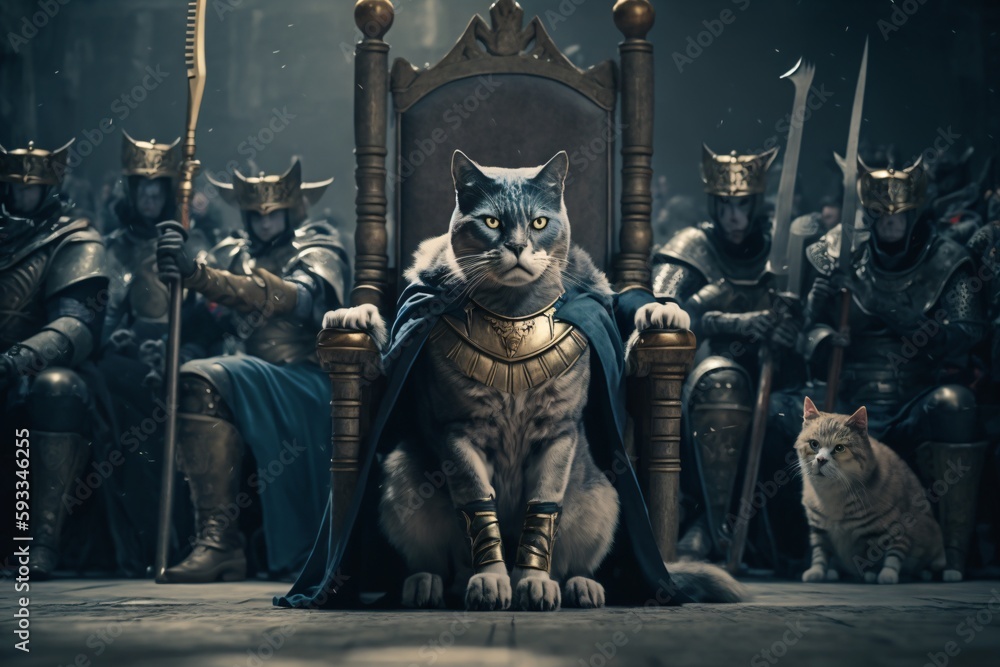 Cat sitting on a throne and is king. Designed using generative ai.