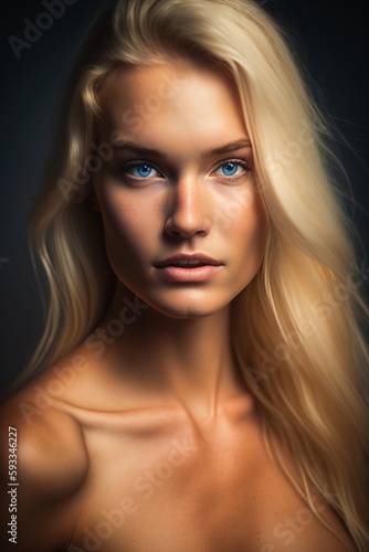 Portrait of young swedish girl with blonde hair. Designed using generative ai