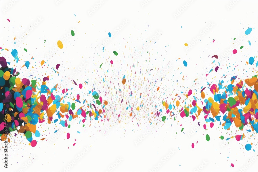 Colorful explosion of confetti on white background
