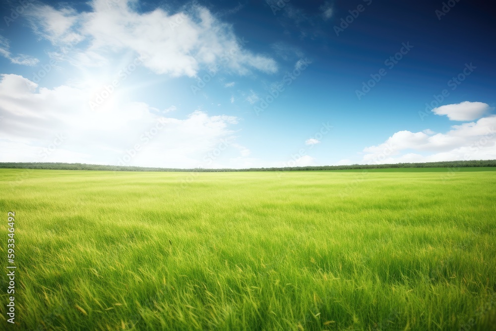 a grassy field and a blue sky serve as the backdrop. Generative AI