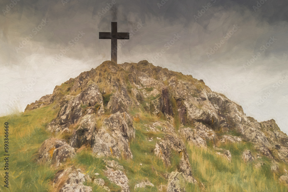 Digital painting of the cross on Llanddwyn island on Anglesey, Wales. Digital painting of the cross on Llanddwyn island on Anglesey, Wales.