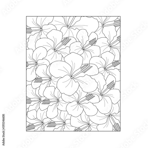 Fototapeta Naklejka Na Ścianę i Meble -  Illustration Of Hibiscus Flower Coloring page Hand Drawn Vector Sketch Line Art 