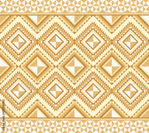 Ethnic folk geometric seamless pattern in yellow and brown tone in vector illustration design for fabric, mat, carpet, scarf, wrapping paper, tile and more