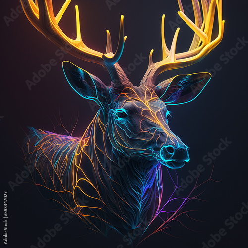 Antlers With deer head neon illustration AI Generated © Biplob
