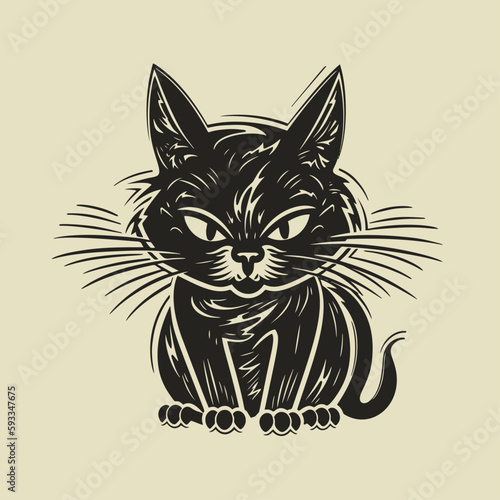 Hand drawn Cat doodle. Vintage woodcut engraving style vector illustration.