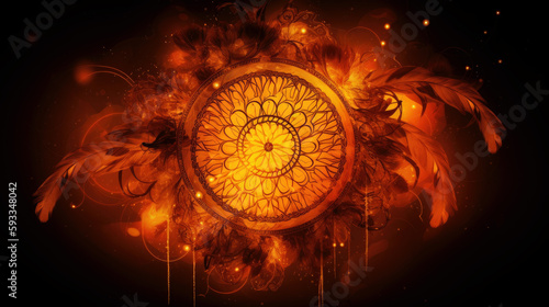 Beautiful dreamcatcher on abstract background. generative ai.