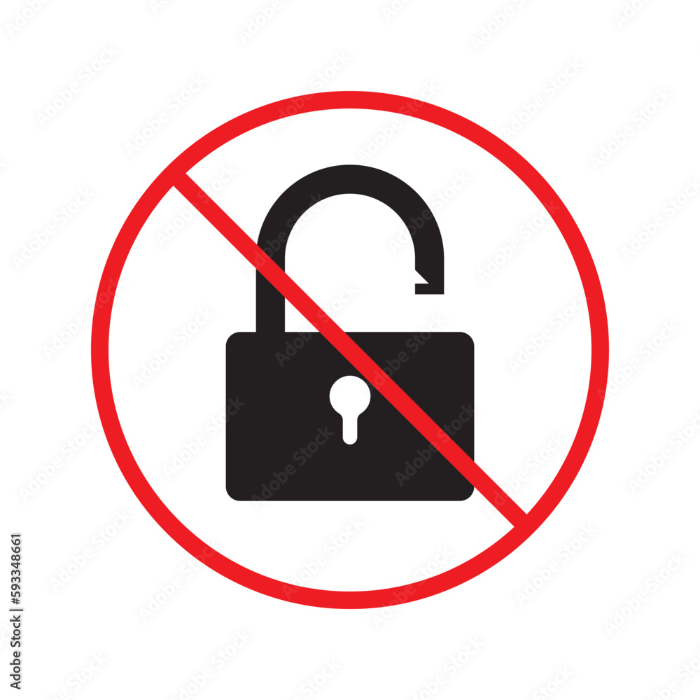 Forbidden lock vector icon. Warning, caution, attention, restriction, label. Private lock icon. Locker vector icon. Lock flat sign design. EPS 10 pictogram symbol. No padlock icon Forbidden lock vector icon. Warning, caution, attention, restriction, label. Private lock icon. Locker vector icon. Lock flat sign design. EPS 10 pictogram symbol. No padlock icon